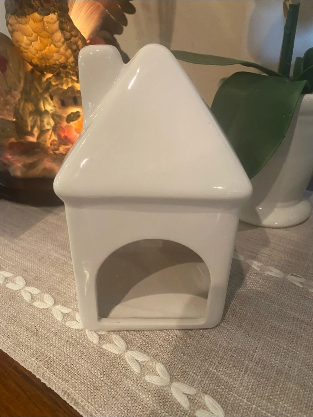 Source Unknown White Ceramic House Lantern with Heart Cutout